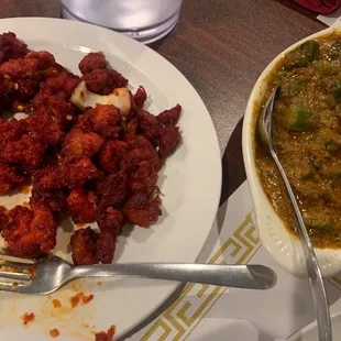 Hyderabadi Chicken 65 and bhindi masala