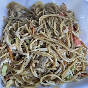 The oddest house/combination chow mein. Imitation crab and the tiniest shrimp.