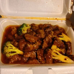 Soupy, tasteless orange chicken