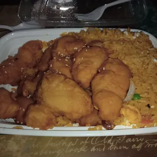 Honey chicken with egg fried rice