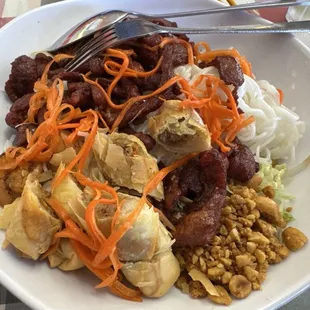 Bun with pork, shrimp and eggroll