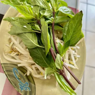 Bean sprouts and basil, lime and jalapeño