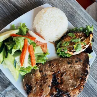 Grilled Lobster Tail and New York Steak with Garlic Noodles