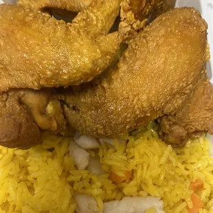 Chicken wings with chicken fried rice