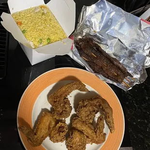 Plain Fried Rice, Teriyaki Beef, Fried Chicken Wings