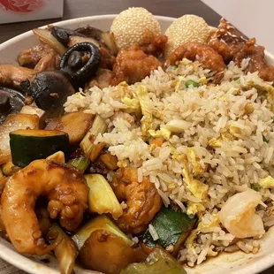 Kung Pao Prawns  Triple Mushroom with Chicken Special House Special Fried Rice Sesame Chicken Sesame Ball