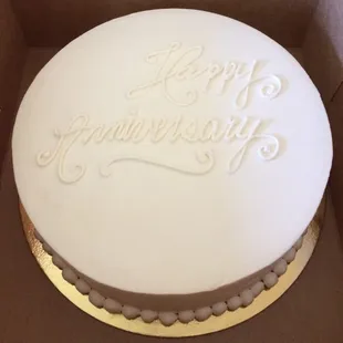 Our FRESH 1-year anniversary cake!  Bonnie bakes a fresh one instead of having to eat cake that&apos;s been frozen for a year! Thanks, Bonnie!