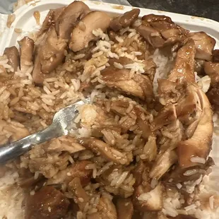 Slimy chicken over rice.