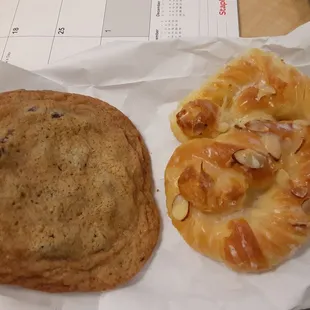 Chocolate chip cookie and almond pretzel