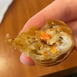 Inside of egg rolls. Warm &amp; crispy. Fish sauce dip.