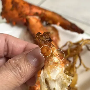 a hand holding a piece of food