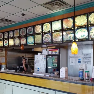 restaurant counter and menus