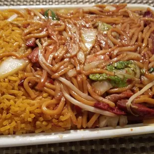Pork lo mein combination dinner.