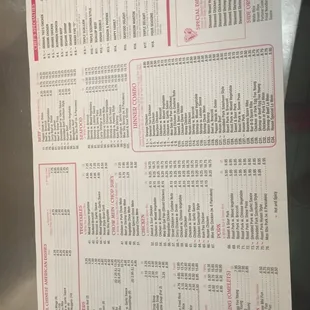 the menu for the restaurant