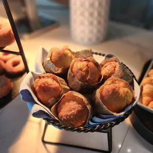 Warm muffins on our morning breakfast buffet.