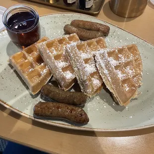 Waffles with chicken sausage