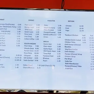 Menu as of 2/2/23