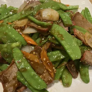 BBQ pork with snow peas