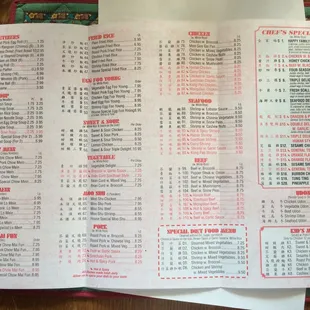 Take out menu