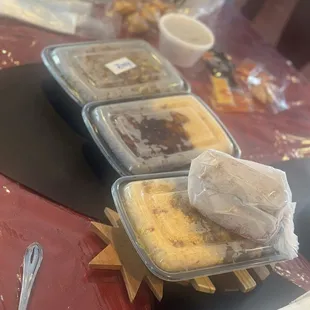 Sesame chicken, house lol mein, beef and broccoli, and egg rolls