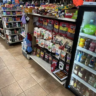 shelves of various beverages