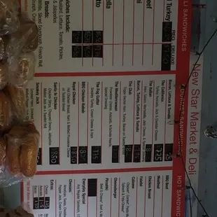a menu for a variety of pastries