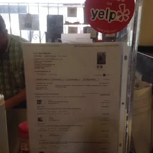 Yelp page printed