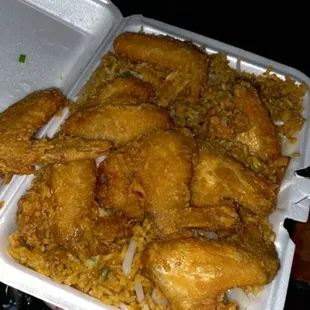 Fried wings &amp; shrimp fried rice