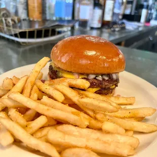Double cheese burger and Fries