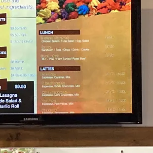 a menu on a flat screen tv