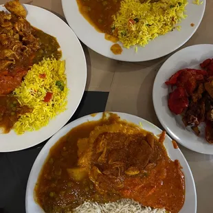 three plates of food