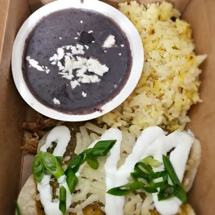 Always check out the weekend specials. Chicken enchiladas with refried black beans and rice. Tasty.