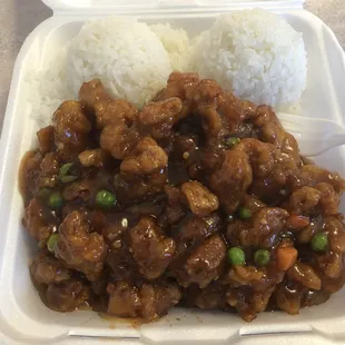 a meal in a styrofoam container