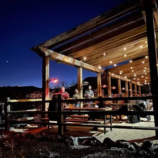 Outdoor patio with heaters. Nov 2021.