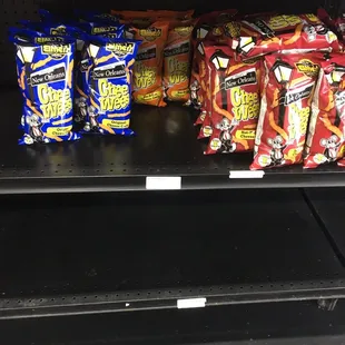 snacks on a shelf in a grocery store