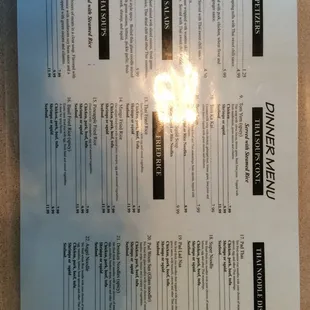 Dinner menu