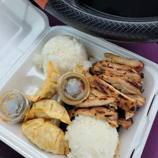 Chicken teriyaki and gyoza