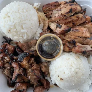 chicken and pork combo. Too much char for me.