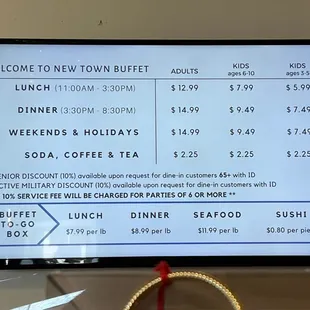 menu for lunch and drinks