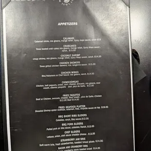 Appetizer menu 1/7/2025