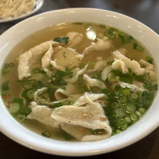 Chicken pho was good, lot of pieces of chicken breast in the pho and had good flavor, served w cooked bean sprouts, yum!