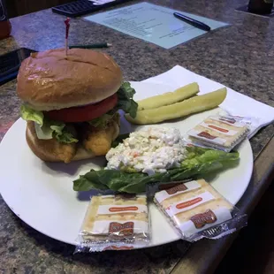 Chicken tender sandwich with Slaw.