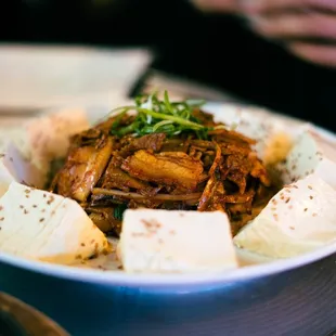 fried kimchi with pork and tofu