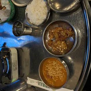 부대찌개 and fried chicken