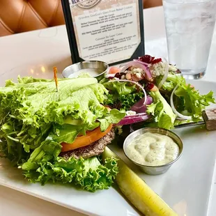 Bunless Mozzafiato Burger with salad. Yum!