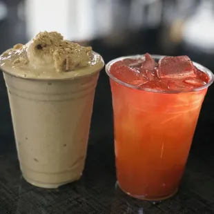 two beverages on a table