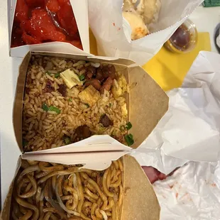 Dinner special for 2 - fried rice, chow mein, fried shrimp and sweet and sour pork with a lb of char sui