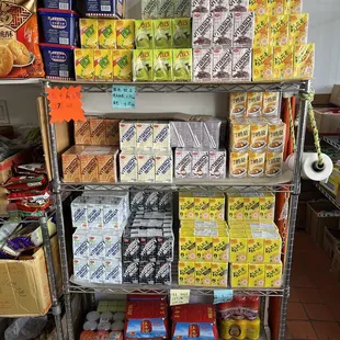 a shelf full of food