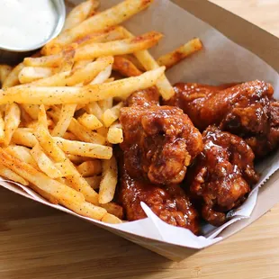 chicken wings and french fries
