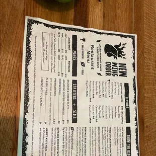 the menu for the new wing